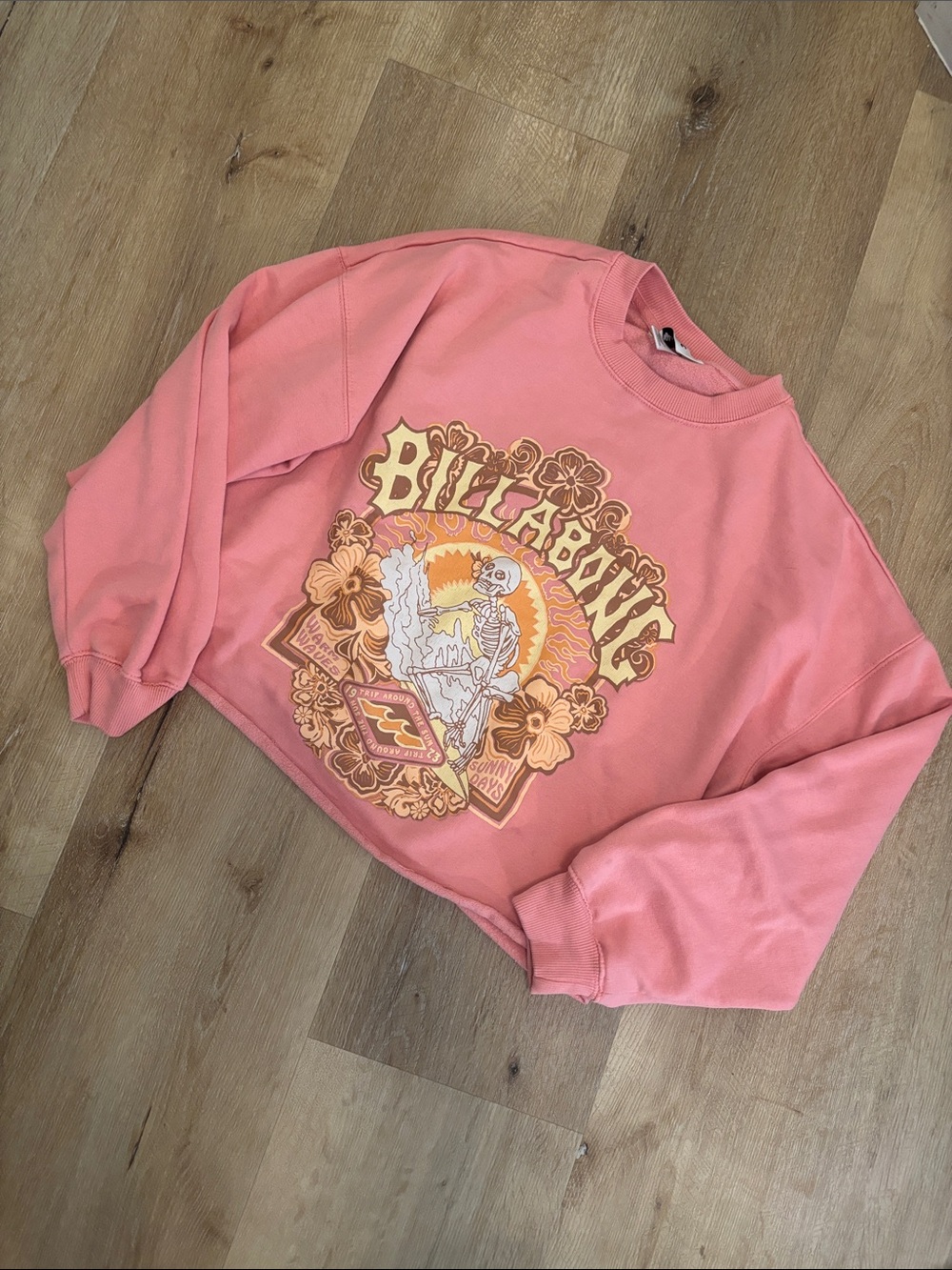 Billabong Coral Pink Graphic Cropped Sweatshirt